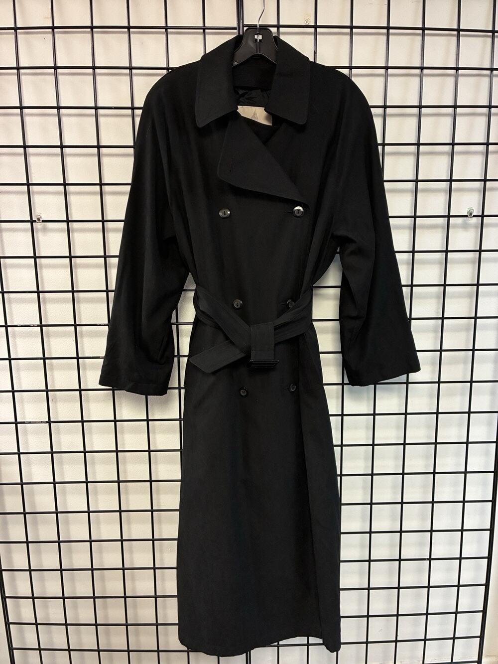 London Fog Trench Coat Women's 14W Black Double-Breasted Belted